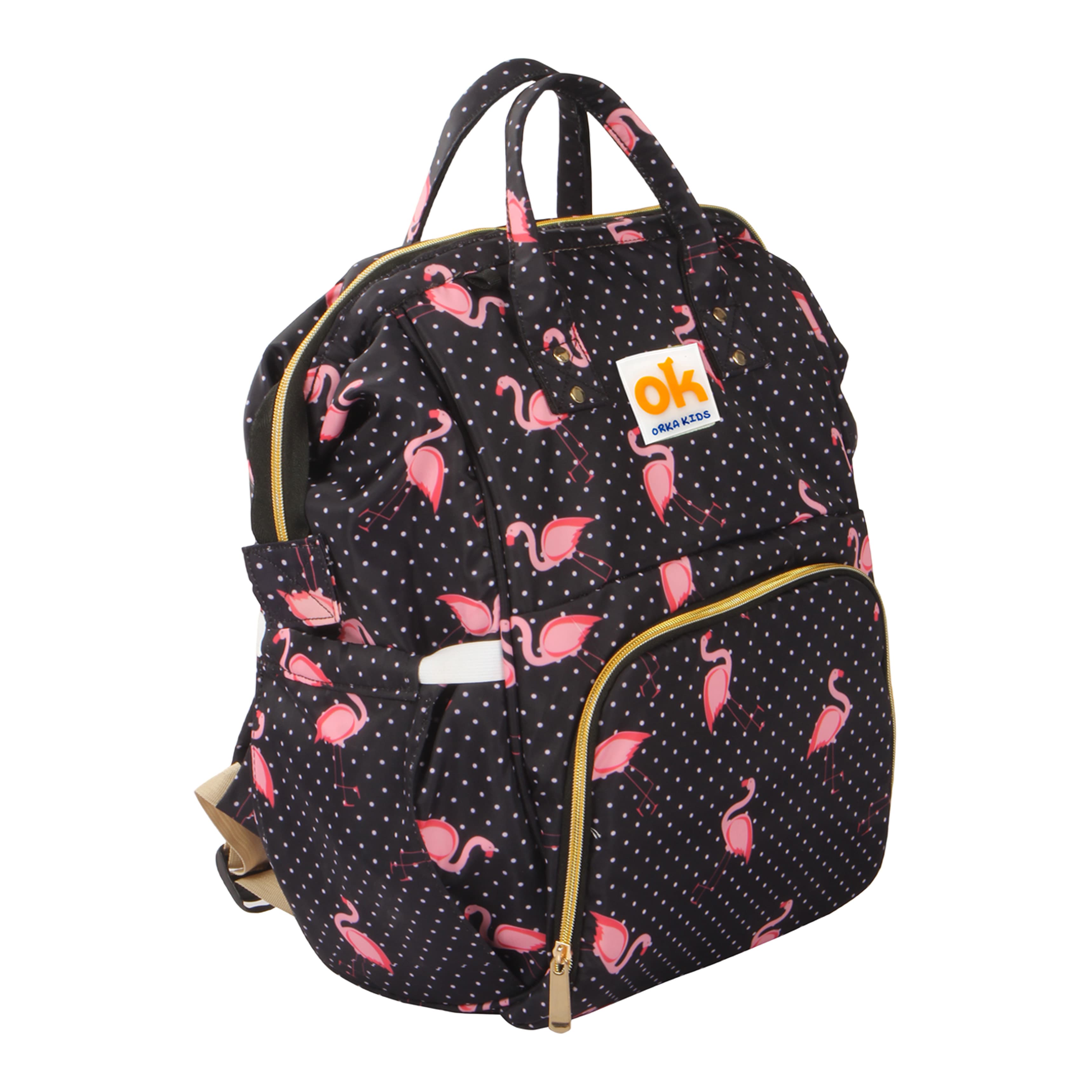 Orka Kids Moms Back Pack Waterproof Mother Bag for Babies, Diaper Bag for Baby, Maternity Travel Backpack Spacious Cushioned Shoulder Strap Many Compartment Multi Utility Large (Flamingo Vectors) view 2