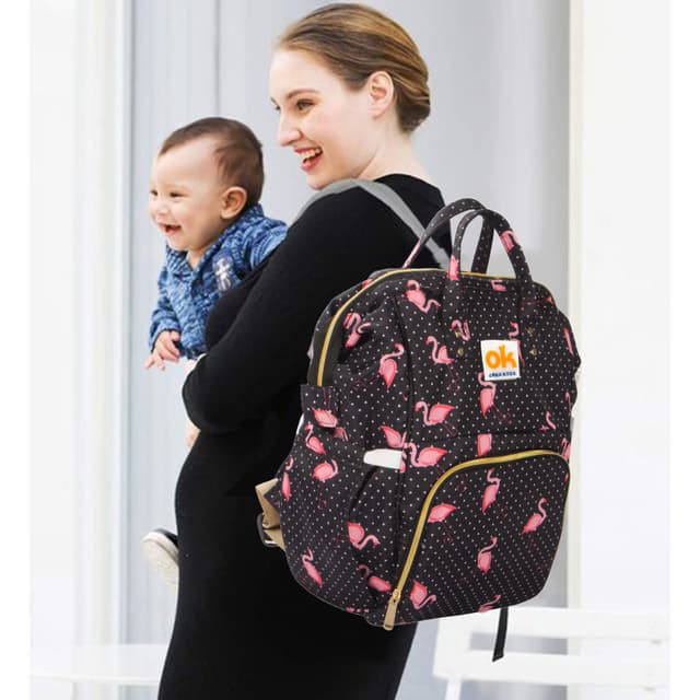 Orka Kids Moms Back Pack Waterproof Mother Bag for Babies, Diaper Bag for Baby, Maternity Travel Backpack Spacious Cushioned Shoulder Strap Many Compartment Multi Utility Large (Flamingo Vectors)
