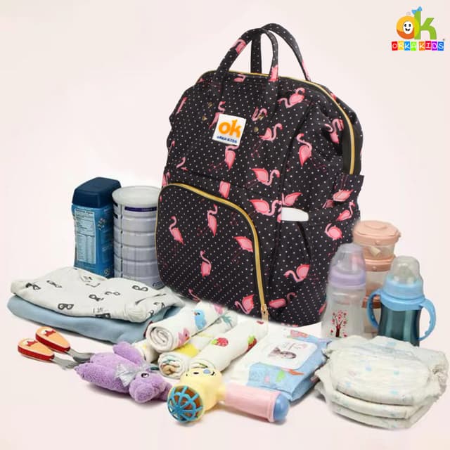Orka Kids Moms Back Pack Waterproof Mother Bag for Babies, Diaper Bag for Baby, Maternity Travel Backpack Spacious Cushioned Shoulder Strap Many Compartment Multi Utility Large (Flamingo Vectors)