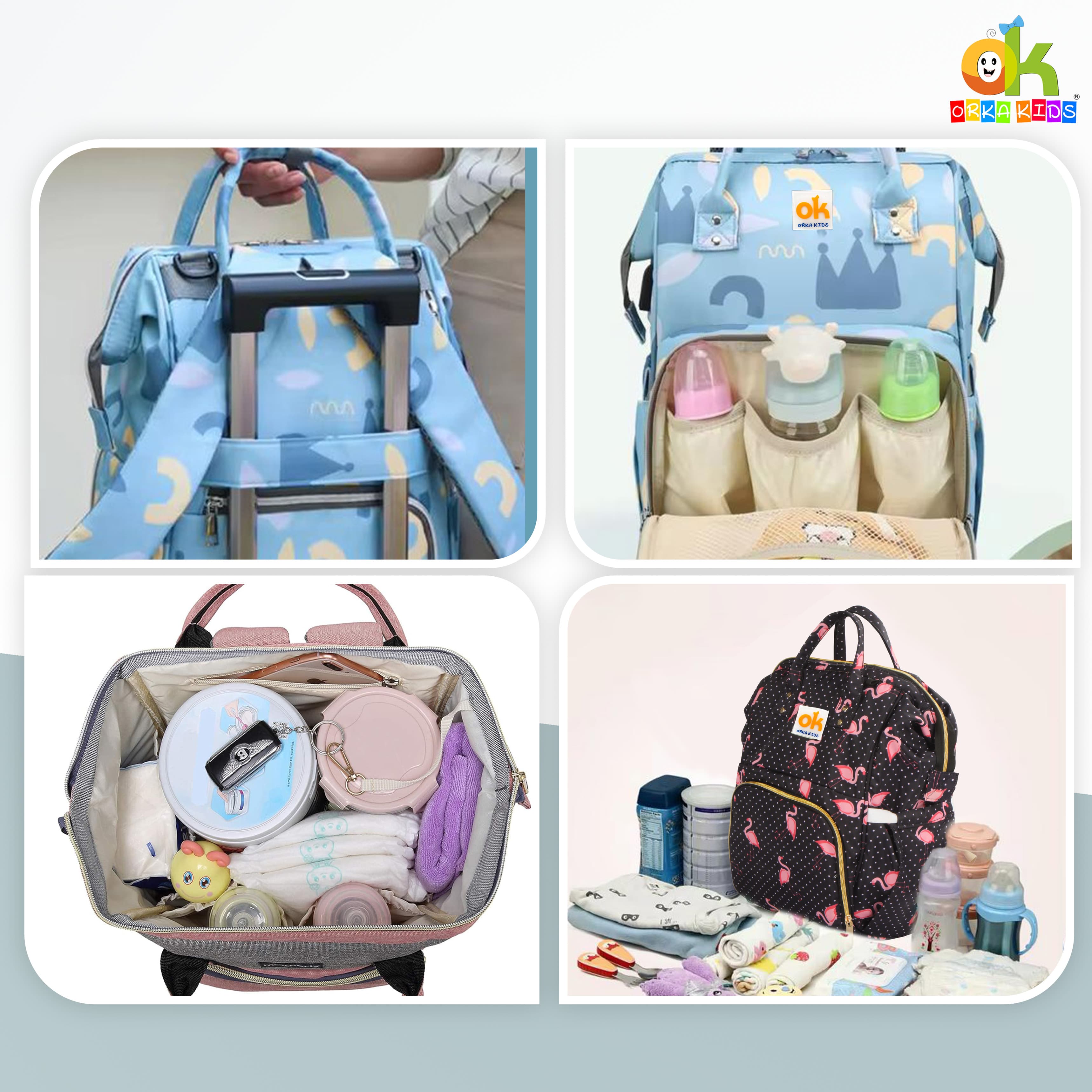 Orka Kids Moms Back Pack Waterproof Mother Bag for Babies, Diaper Bag for Baby, Maternity Travel Backpack Spacious Cushioned Shoulder Strap Many Compartment Multi Utility Large (Flamingo Vectors) view 8