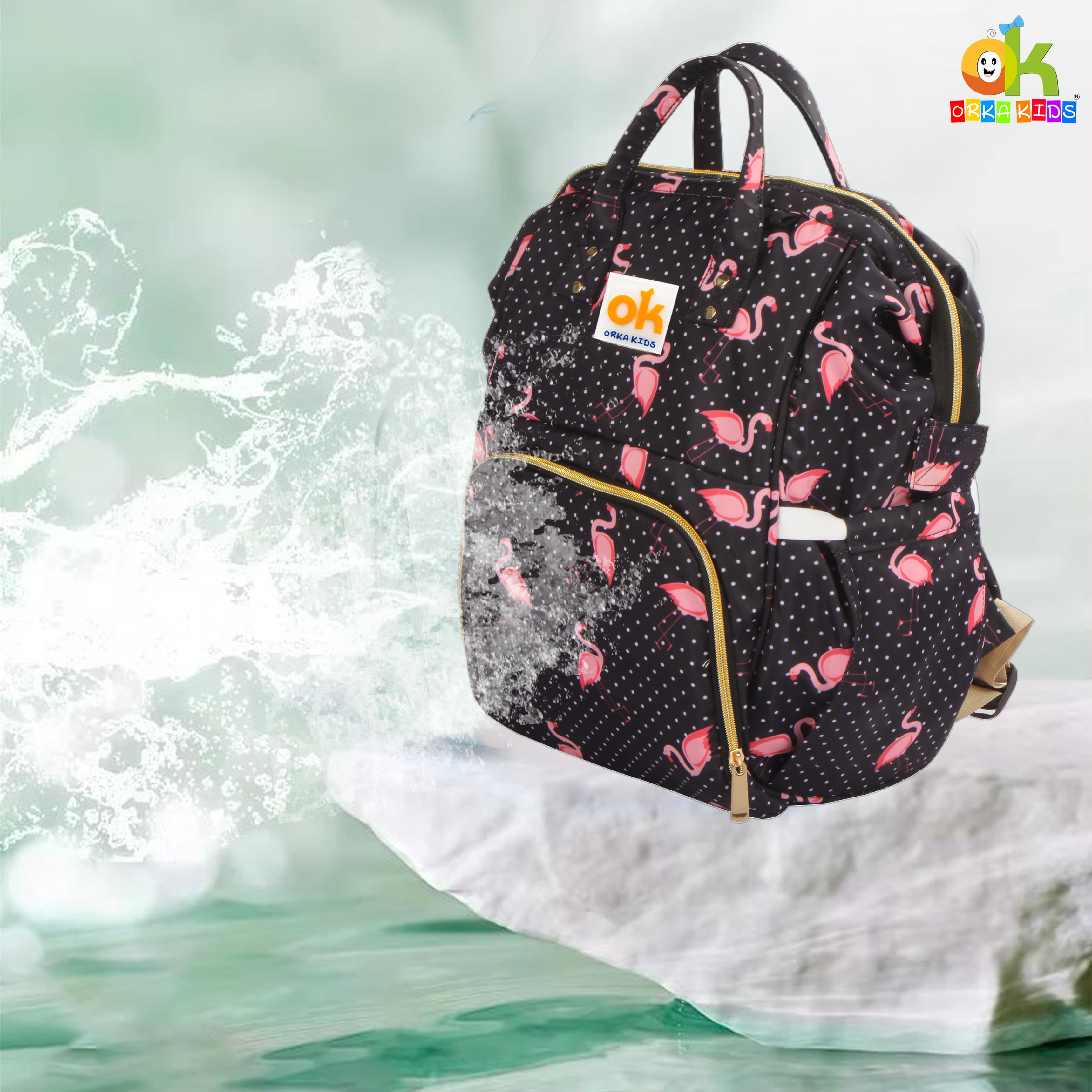 Orka Kids Moms Back Pack Waterproof Mother Bag for Babies, Diaper Bag for Baby, Maternity Travel Backpack Spacious Cushioned Shoulder Strap Many Compartment Multi Utility Large (Flamingo Vectors) view 9
