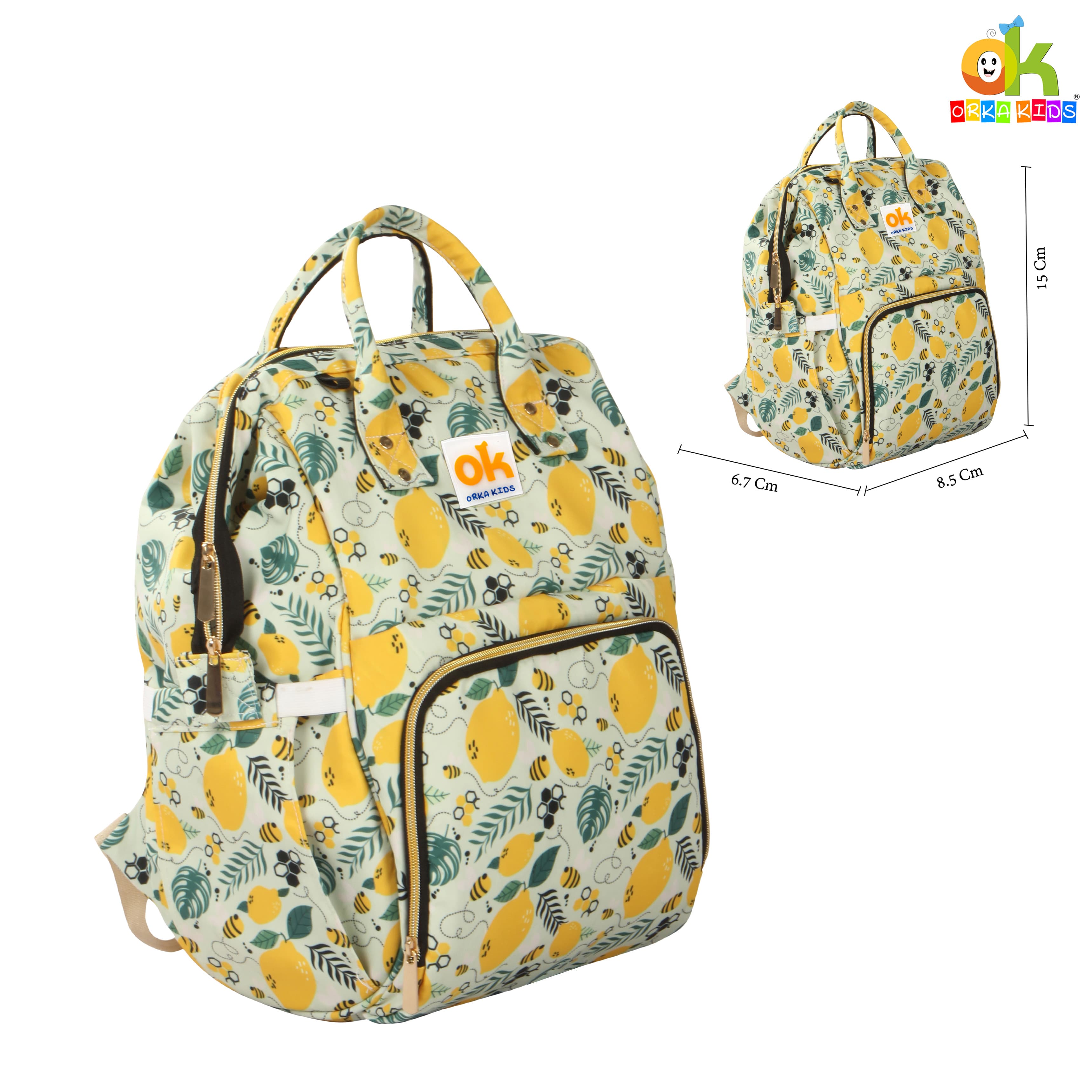 Orka Kids Moms Back Pack Waterproof Mother Bag for Babies, Diaper Bag for Baby, Maternity Travel Backpack Spacious Cushioned Shoulder Strap Many Compartment Multi Utility Large (Lemon Fruits) view 3