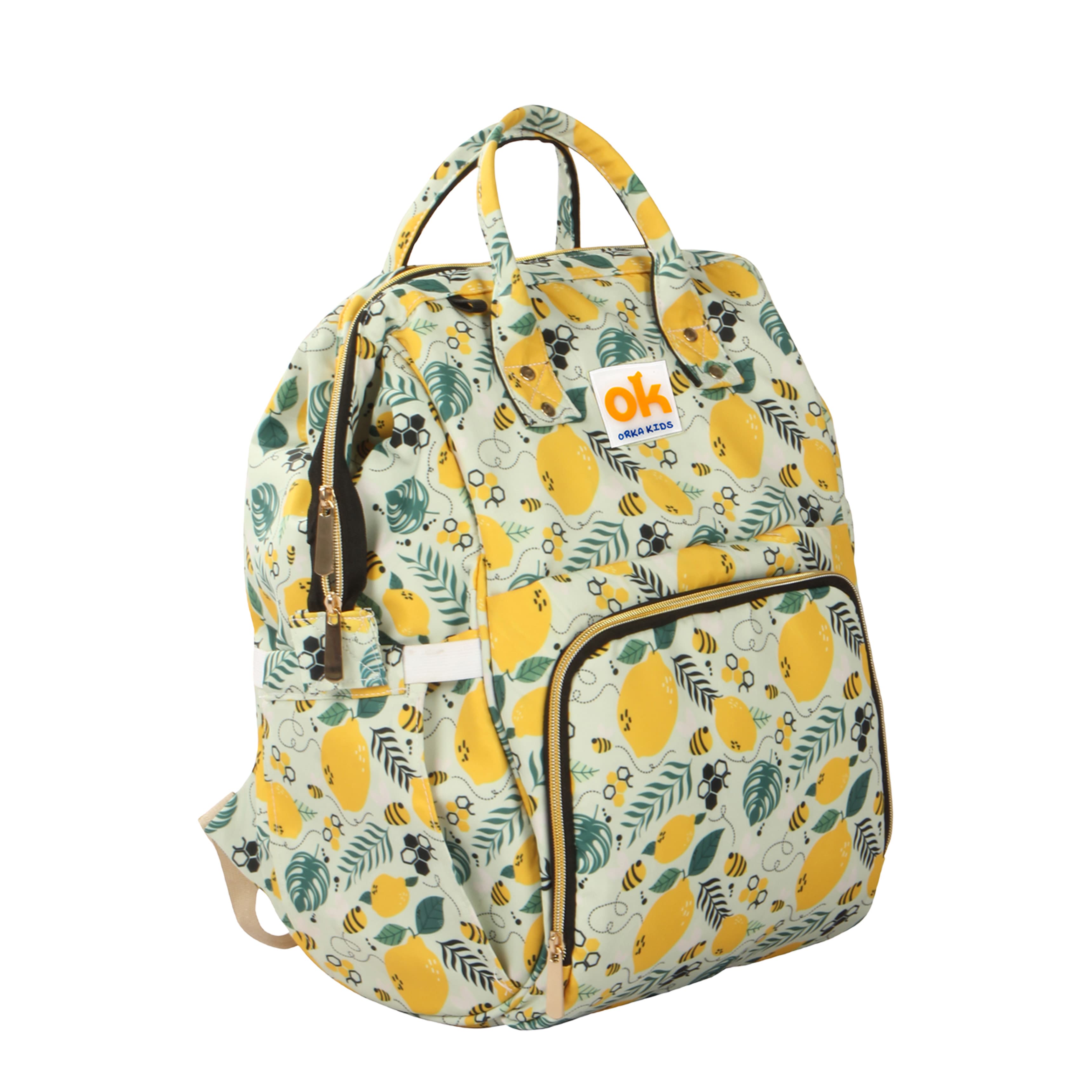 Orka Kids Moms Back Pack Waterproof Mother Bag for Babies, Diaper Bag for Baby, Maternity Travel Backpack Spacious Cushioned Shoulder Strap Many Compartment Multi Utility Large (Lemon Fruits) view 2
