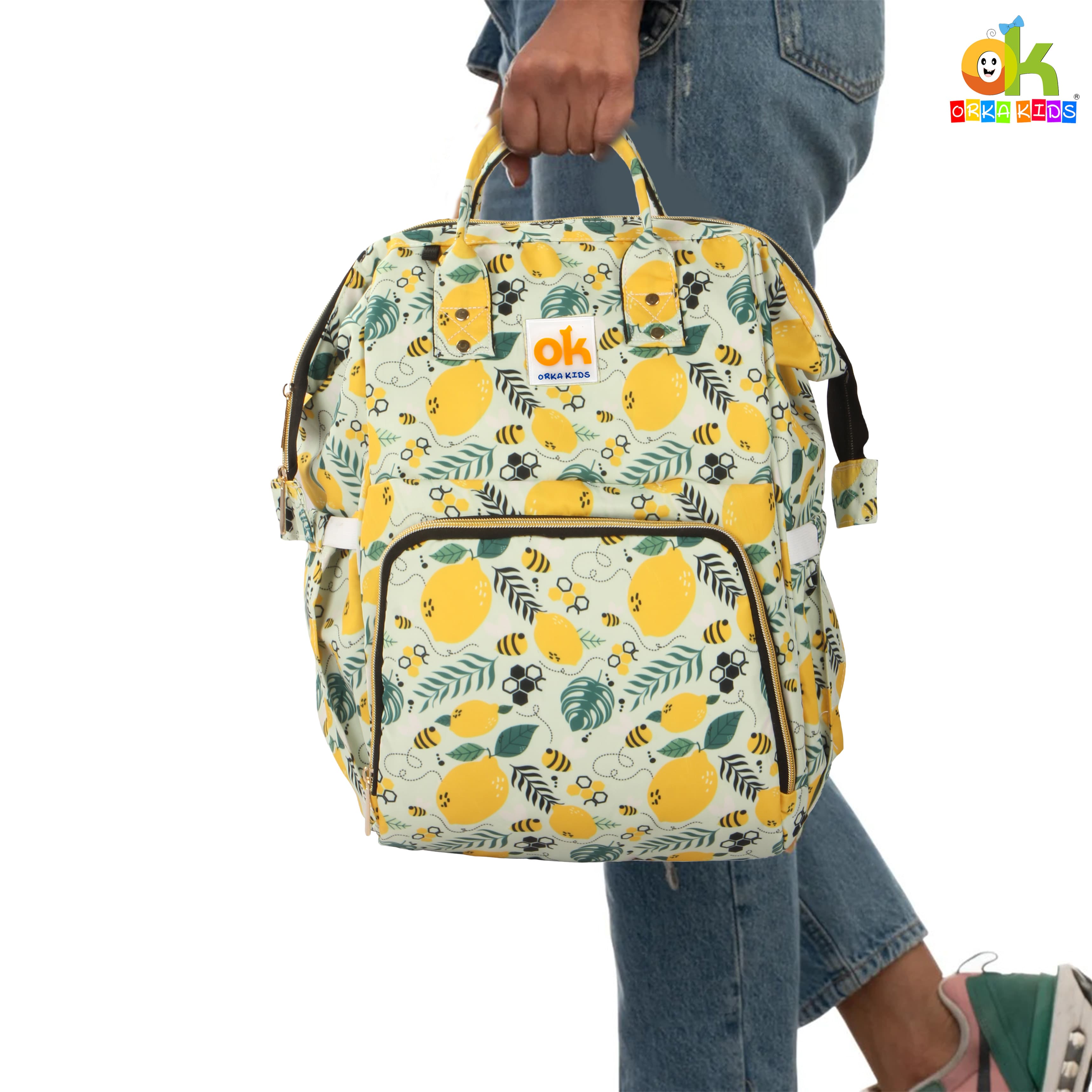 Orka Kids Moms Back Pack Waterproof Mother Bag for Babies, Diaper Bag for Baby, Maternity Travel Backpack Spacious Cushioned Shoulder Strap Many Compartment Multi Utility Large (Lemon Fruits) view 4