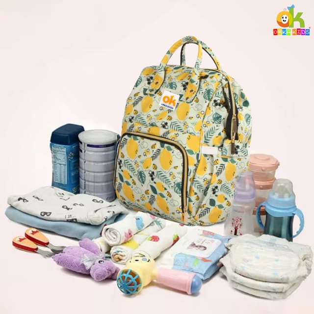 Orka Kids Moms Back Pack Waterproof Mother Bag for Babies, Diaper Bag for Baby, Maternity Travel Backpack Spacious Cushioned Shoulder Strap Many Compartment Multi Utility Large (Lemon Fruits)
