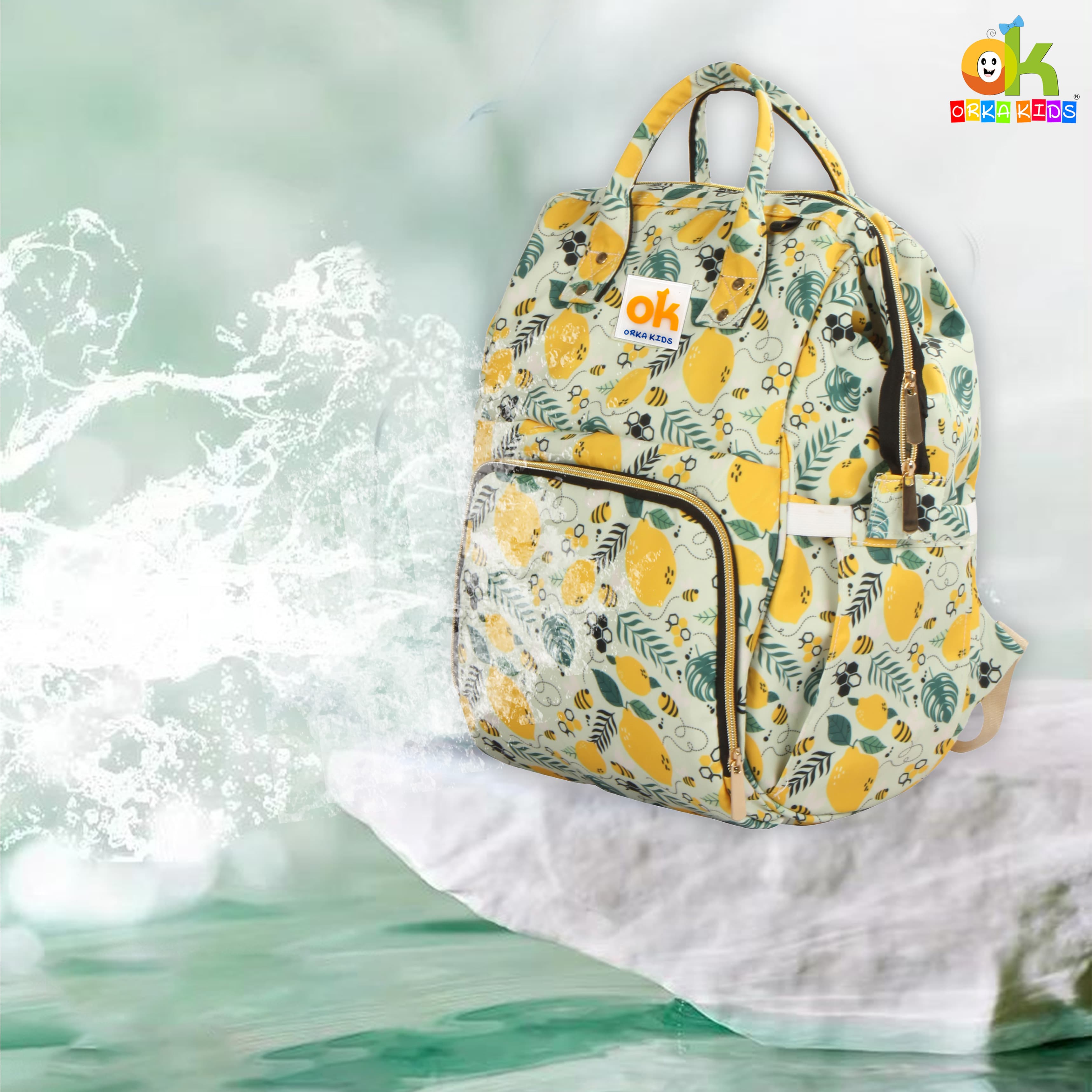 Orka Kids Moms Back Pack Waterproof Mother Bag for Babies, Diaper Bag for Baby, Maternity Travel Backpack Spacious Cushioned Shoulder Strap Many Compartment Multi Utility Large (Lemon Fruits) view 9