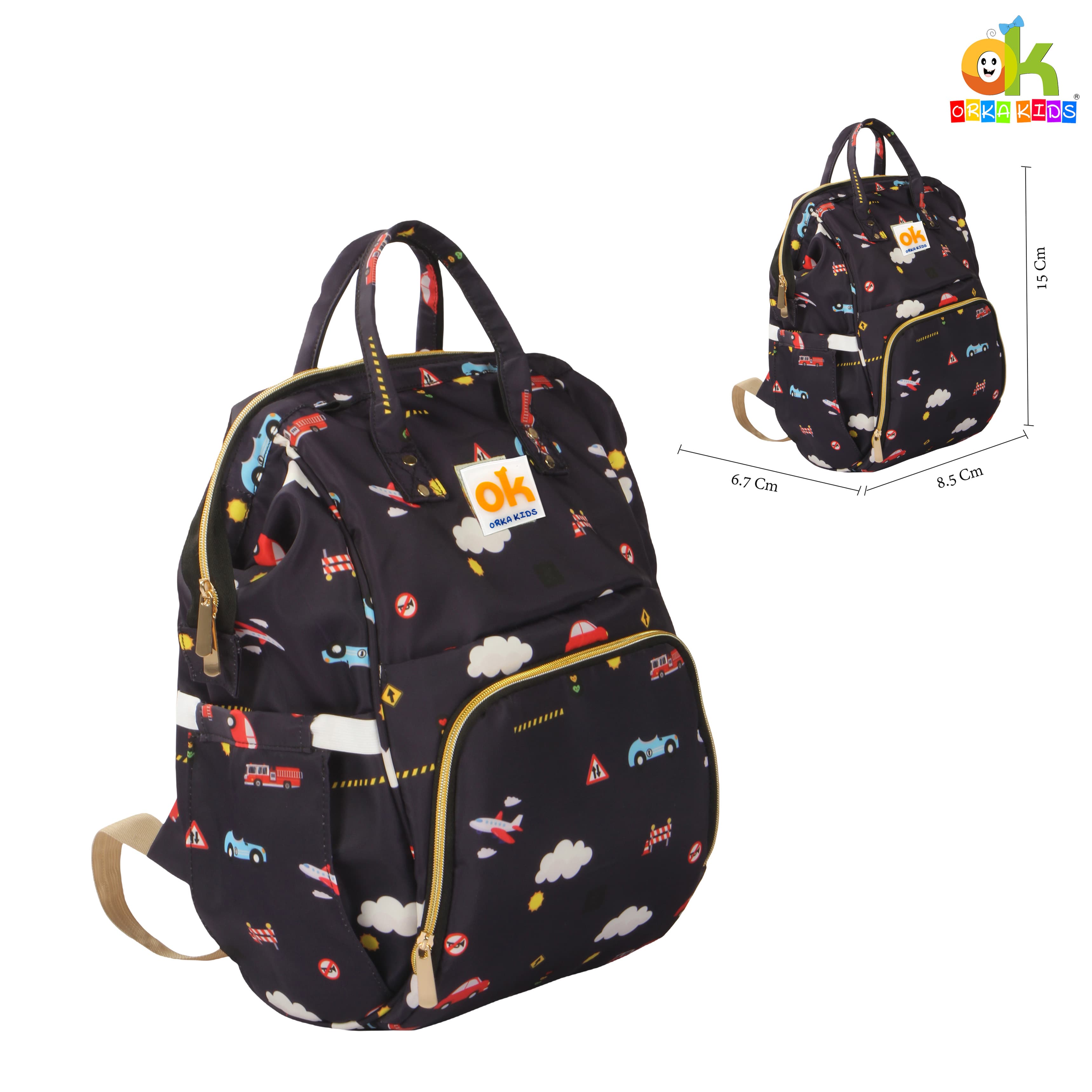 Orka Kids Moms Back Pack Waterproof Mother Bag for Babies, Diaper Bag for Baby, Maternity Travel Backpack Spacious Cushioned Shoulder Strap Many Compartment Multi Utility Large (Plans Car) view 3