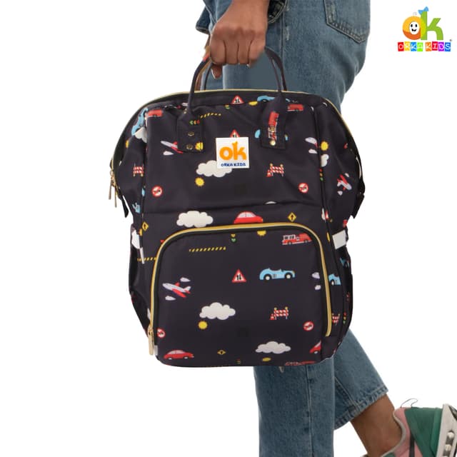 Orka Kids Moms Back Pack Waterproof Mother Bag for Babies, Diaper Bag for Baby, Maternity Travel Backpack Spacious Cushioned Shoulder Strap Many Compartment Multi Utility Large (Plans Car)
