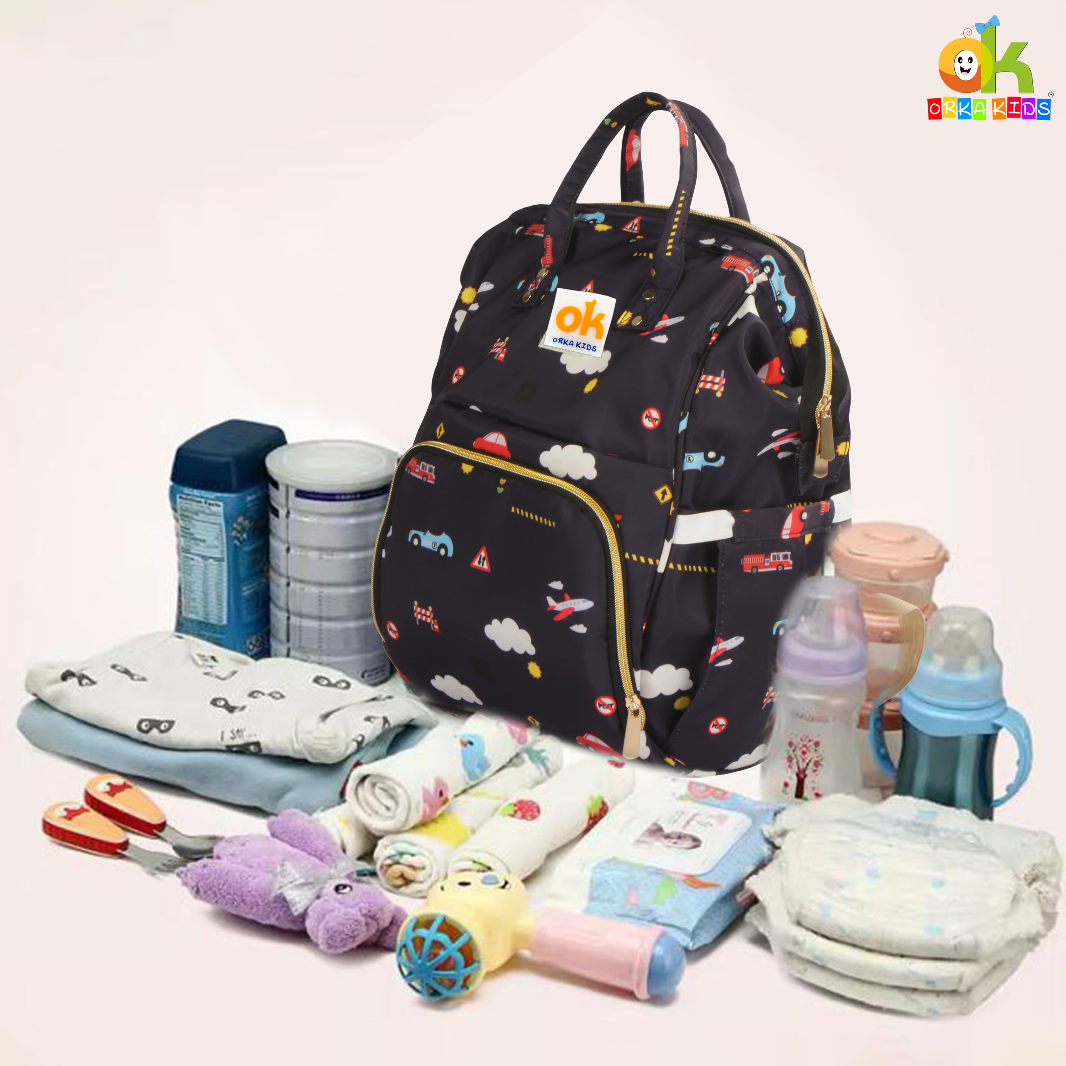Orka Kids Moms Back Pack Waterproof Mother Bag for Babies, Diaper Bag for Baby, Maternity Travel Backpack Spacious Cushioned Shoulder Strap Many Compartment Multi Utility Large (Plans Car) view 7