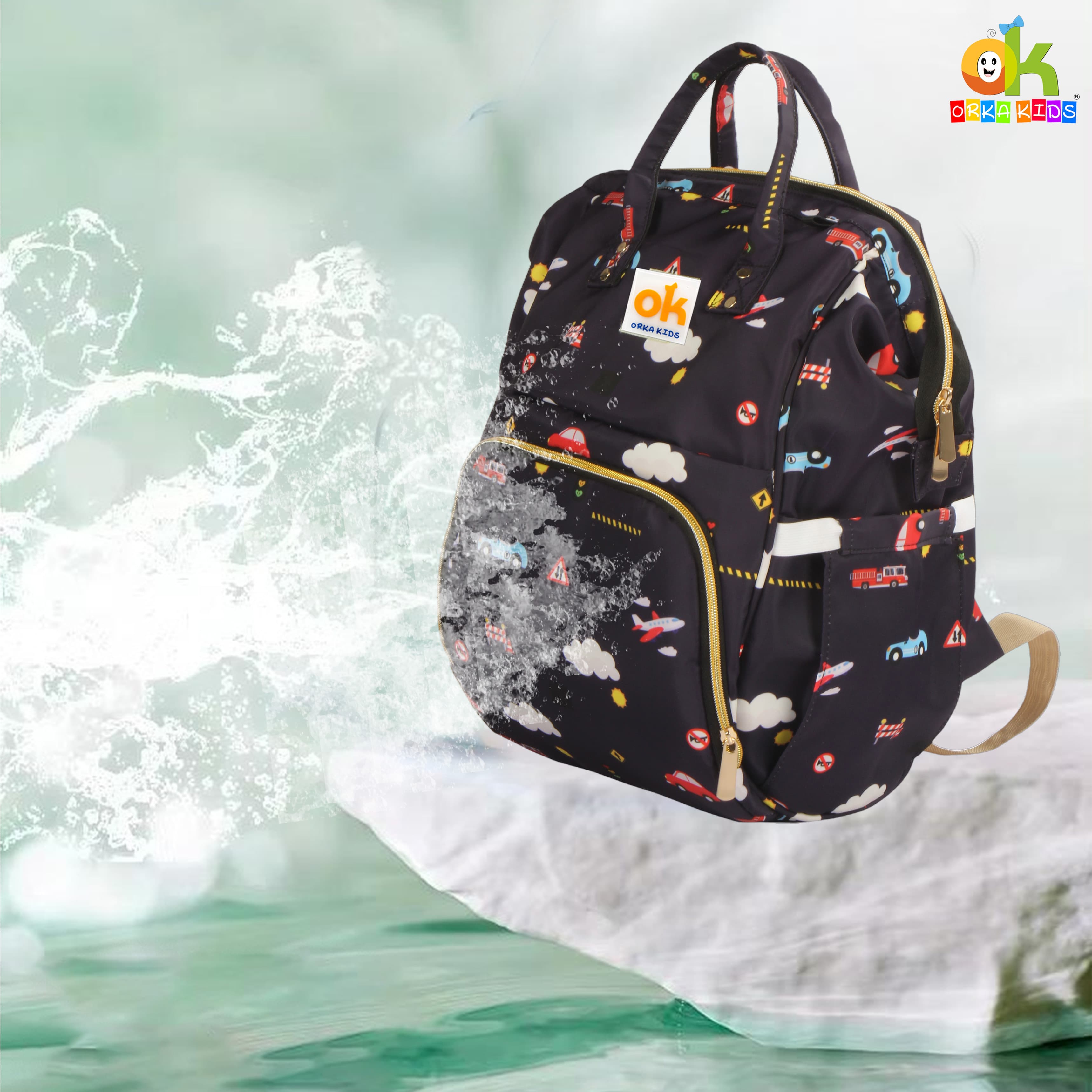 Orka Kids Moms Back Pack Waterproof Mother Bag for Babies, Diaper Bag for Baby, Maternity Travel Backpack Spacious Cushioned Shoulder Strap Many Compartment Multi Utility Large (Plans Car) view 9
