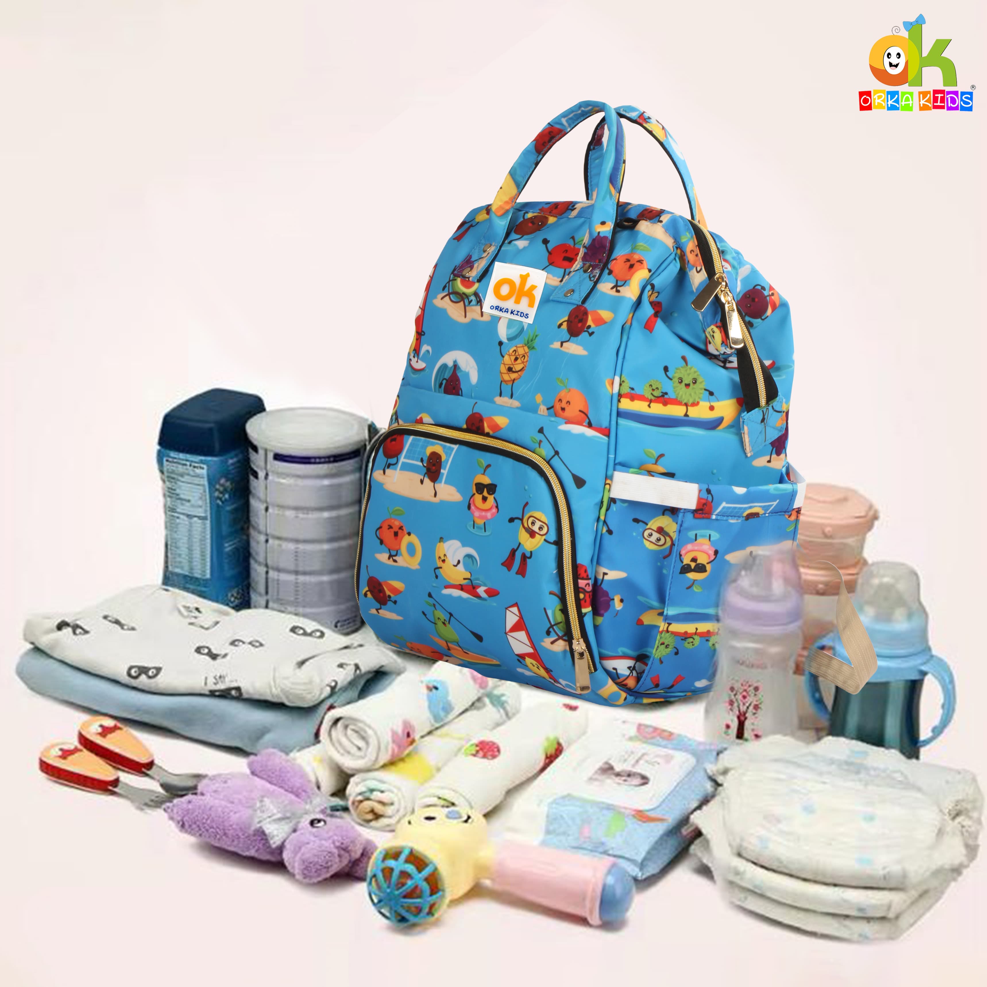 Orka Kids Moms Back Pack Waterproof Mother Bag for Babies, Diaper Bag for Baby, Maternity Travel Backpack Spacious Cushioned Shoulder Strap Many Compartment Multi Utility Large (Vector Cartoons) view 7