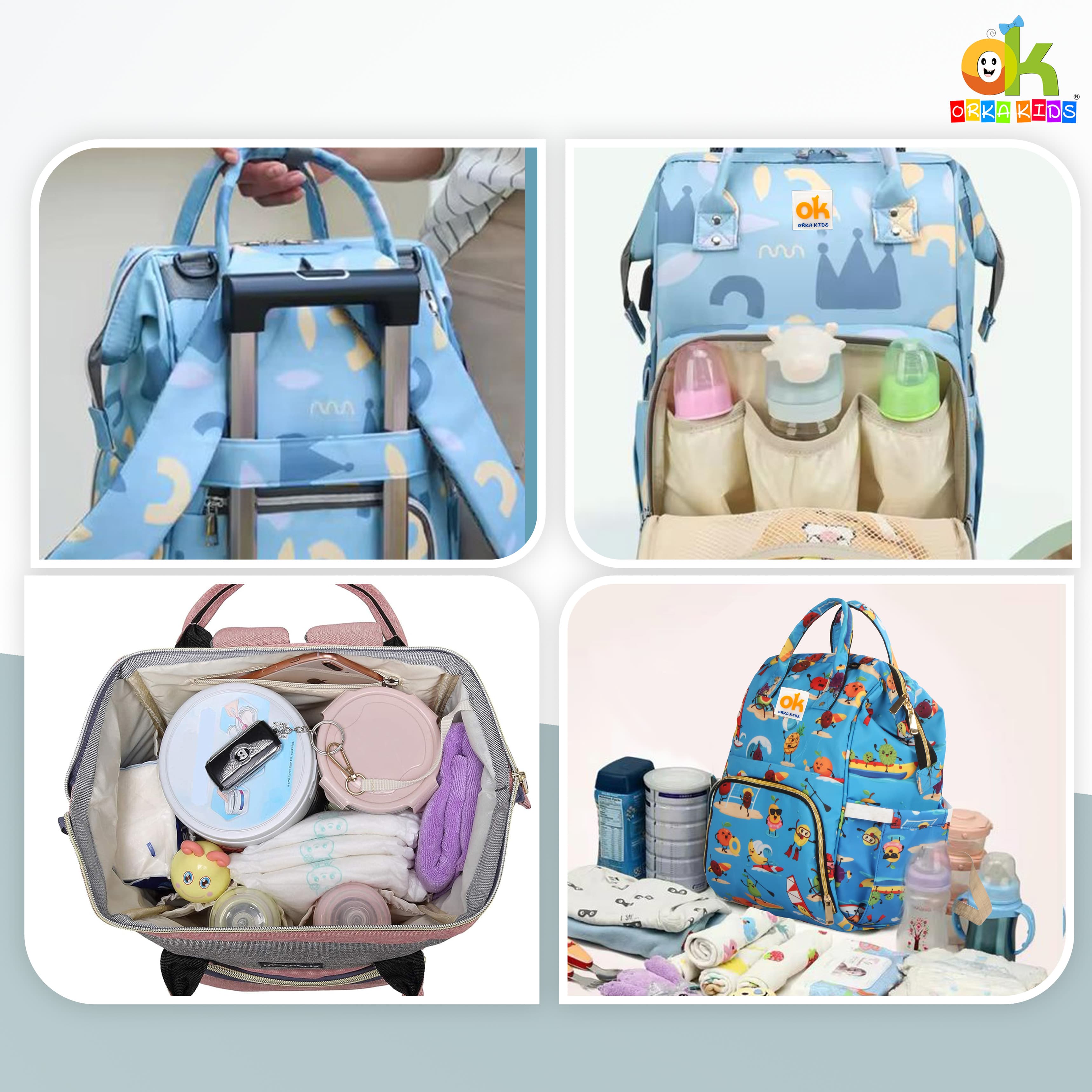 Orka Kids Moms Back Pack Waterproof Mother Bag for Babies, Diaper Bag for Baby, Maternity Travel Backpack Spacious Cushioned Shoulder Strap Many Compartment Multi Utility Large (Vector Cartoons) view 8