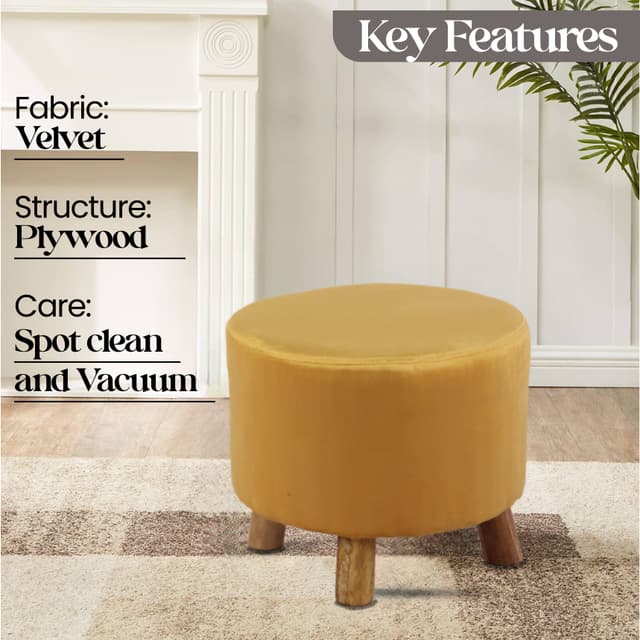 Primrose Velvet Fabric Emily Ottoman - Yellow