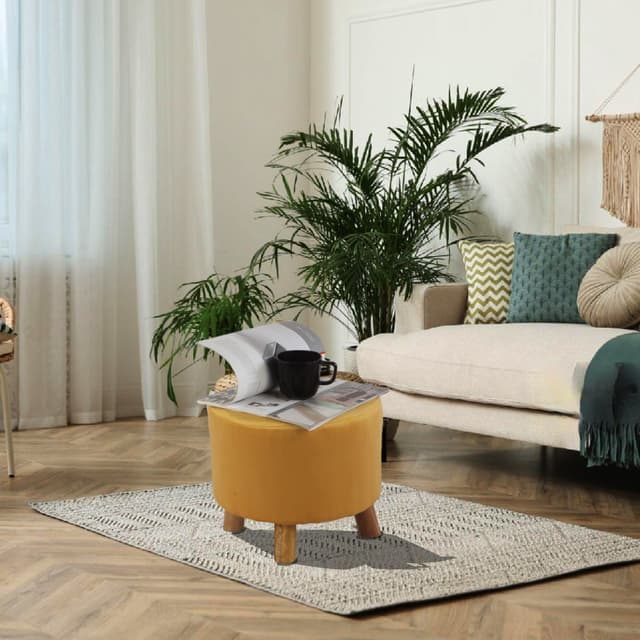 Primrose Velvet Fabric Emily Ottoman - Yellow