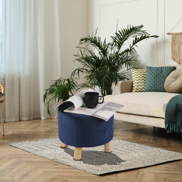Primrose Velvet Fabric Emily Ottoman - Blue