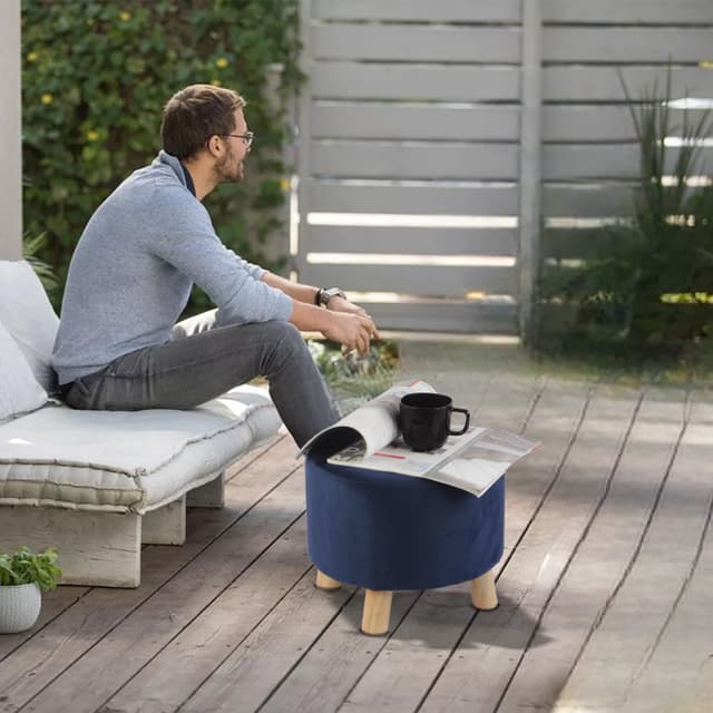 Primrose Velvet Fabric Emily Ottoman - Blue
