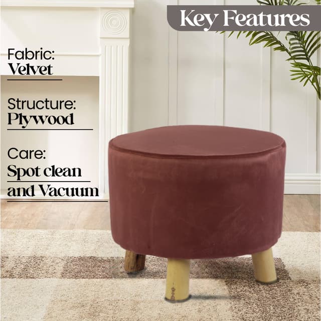 Primrose Velvet Fabric Emily Ottoman - Brown