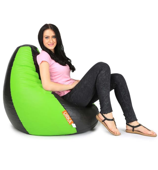 Orka Classic Jumbo Green, Black Color Filled Bean Bag With Beans