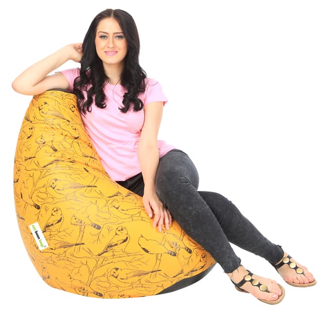 Orka Digital Printed Monster Bean Bag Cover Without Beans (Birds, Yellow)