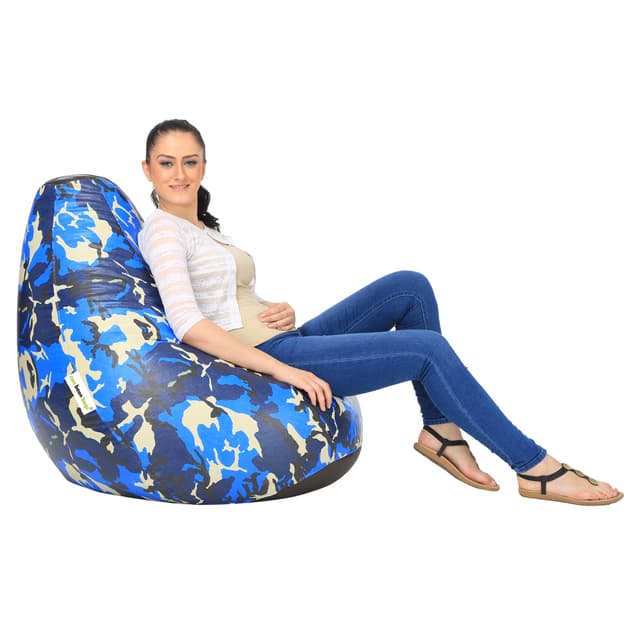 Orka Digital Printed XXL Bean Bag Cover Without Beans (Camouflage, Blue)