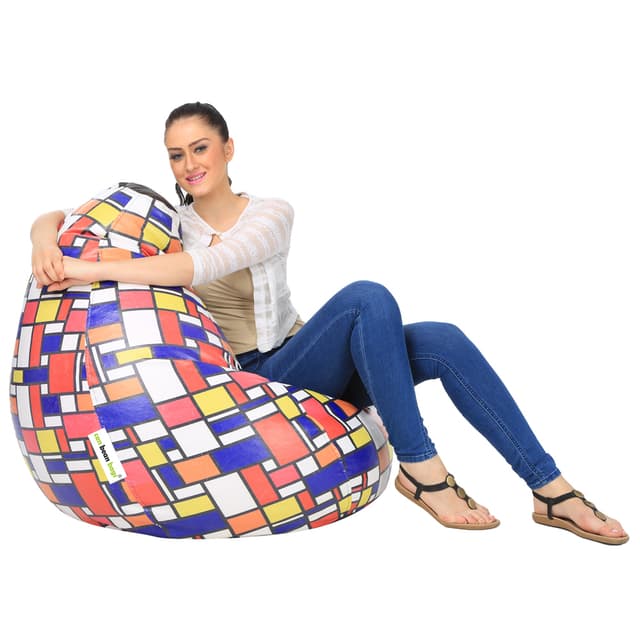 Orka Digital Printed XXL Bean Bag Cover Without Beans (Chequered Boxes, Multicolor)