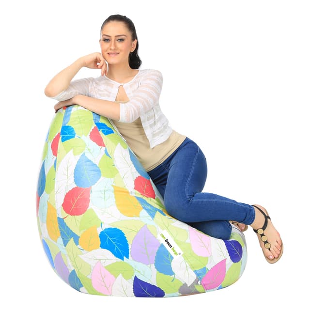 Orka Digital Printed Jumbo Filled Bean Bag With Beans (Colorful Big Leaf, Multicolor)
