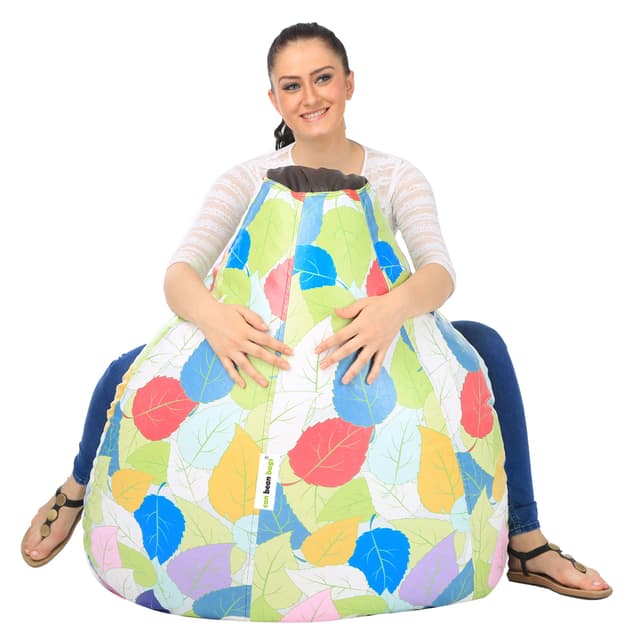 Orka Digital Printed Jumbo Filled Bean Bag With Beans (Colorful Big Leaf, Multicolor)