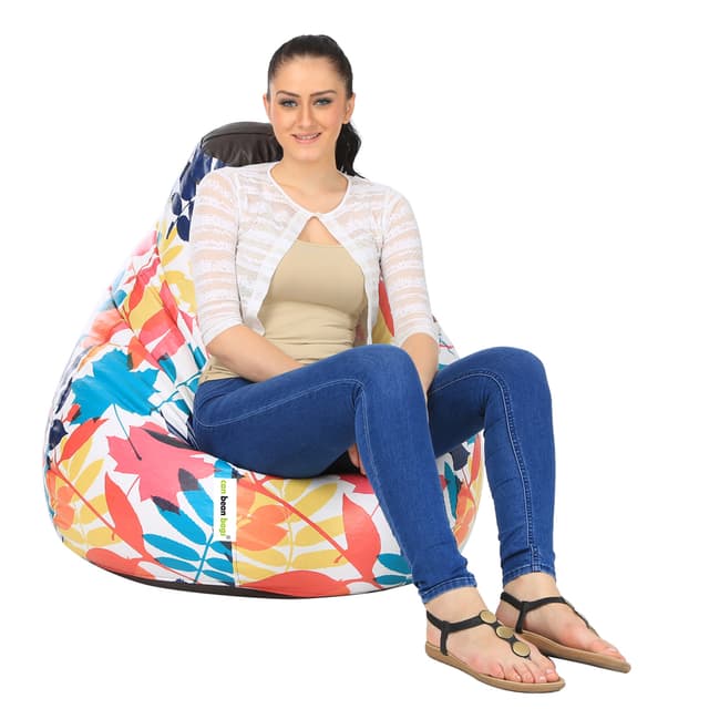 Orka Digital Printed Monster Filled Bean Bag With Beans (Colorful Leaf, Multicolor)