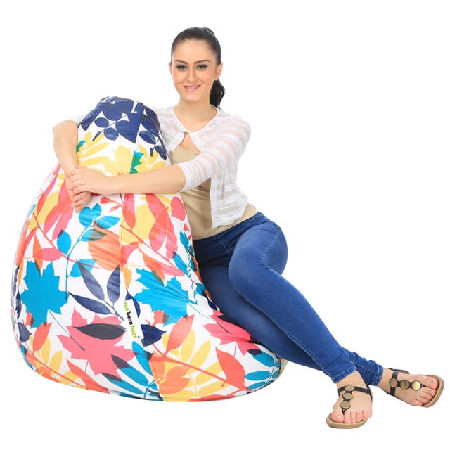 Orka Digital Printed Monster Filled Bean Bag With Beans (Colorful Leaf, Multicolor)