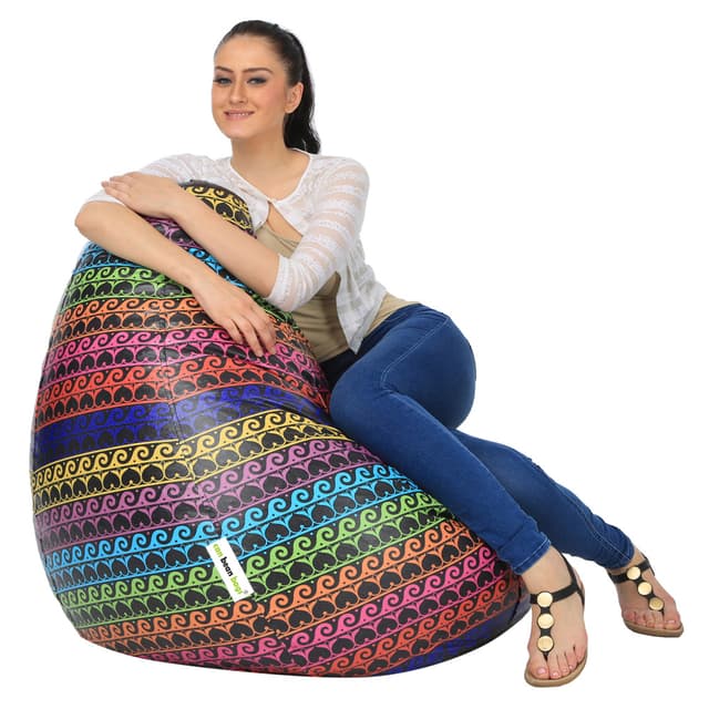 Orka Digital Printed Jumbo Filled Bean Bag With Beans (Colourful Waves, Multicolor)
