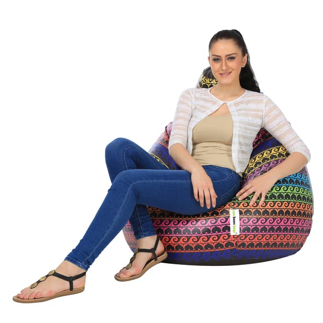 Orka Digital Printed Jumbo Filled Bean Bag With Beans (Colourful Waves, Multicolor)