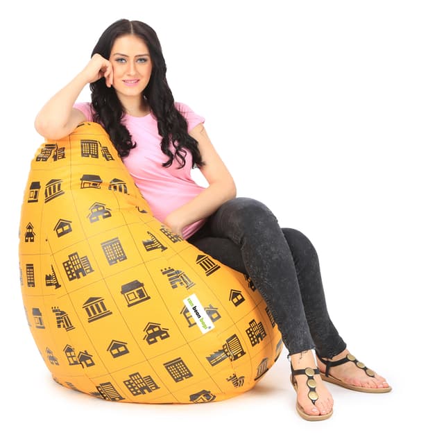 Orka Digital Printed XXXL Bean Bag Cover Without Beans (House, Yellow, Black)