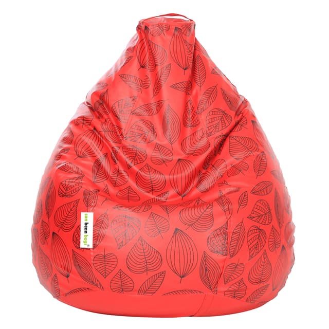 Orka Digital Printed XXXL Filled Bean Bag With Beans (Leaf, Red)
