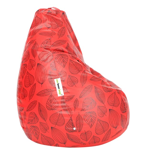 Orka Digital Printed XXXL Filled Bean Bag With Beans (Leaf, Red)