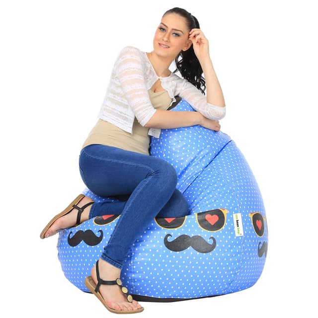 Orka Digital Printed Monster Bean Bag Cover Without Beans (Moustache, Blue, Black)