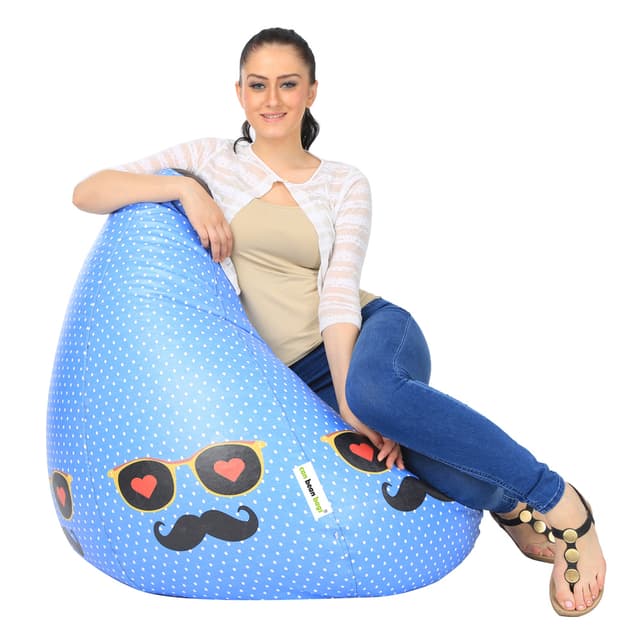 Orka Digital Printed Monster Bean Bag Cover Without Beans (Moustache, Blue, Black)
