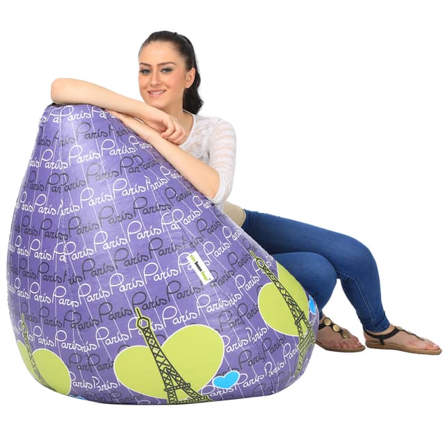Orka Digital Printed Jumbo Filled Bean Bag With Beans (Paris, Yellow, Purple)