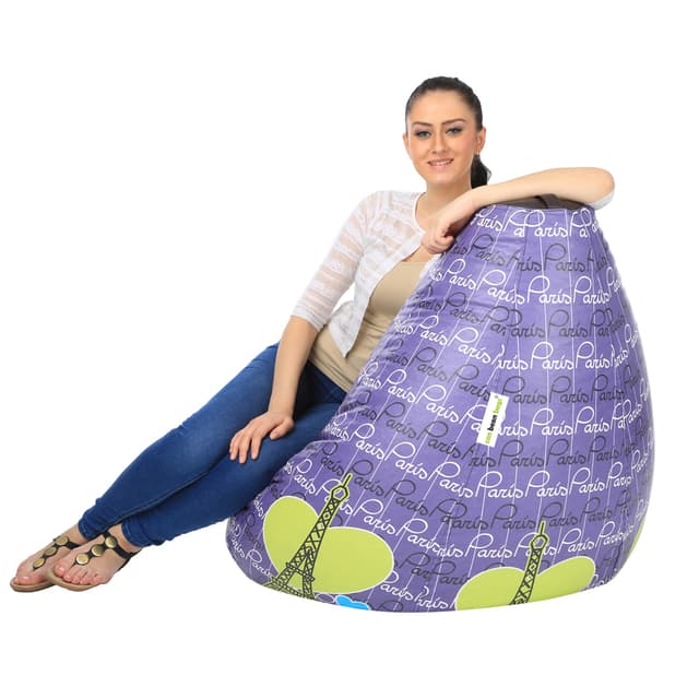 Orka Digital Printed Jumbo Filled Bean Bag With Beans (Paris, Yellow, Purple)