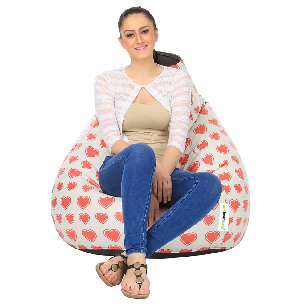 Orka Digital Printed XXL Bean Bag Cover Without Beans (Heart, Red, Black) view 3