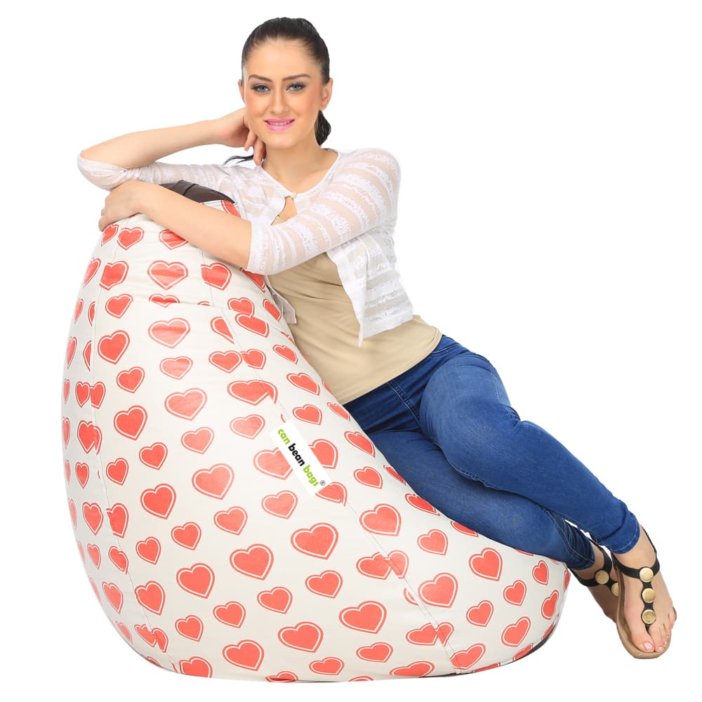 Orka Digital Printed XXL Bean Bag Cover Without Beans (Heart, Red, Black) view 5