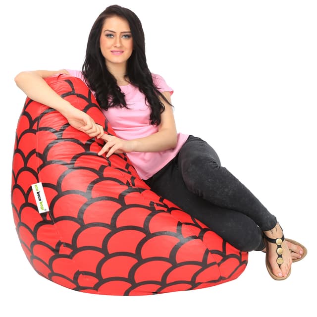 Orka Digital Printed XXL Filled Bean Bag With Beans (Red Pattern)