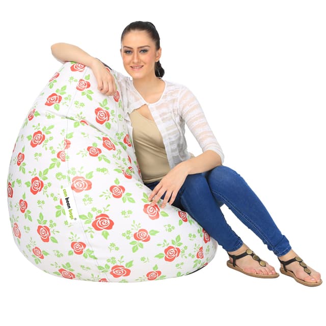 Orka Digital Printed XXXL Filled Bean Bag With Beans (Red Rose)