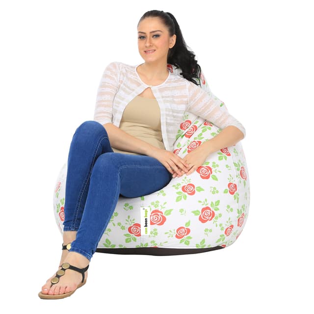 Orka Digital Printed XXXL Filled Bean Bag With Beans (Red Rose)