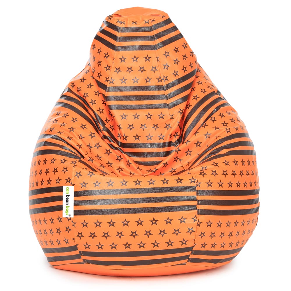 Orka Digital Printed XXL Bean Bag Cover Without Beans (Stripes&Star, Orange) view 2