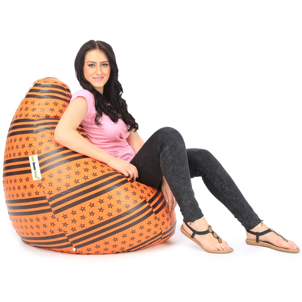 Orka Digital Printed XXL Bean Bag Cover Without Beans (Stripes&Star, Orange) view 4