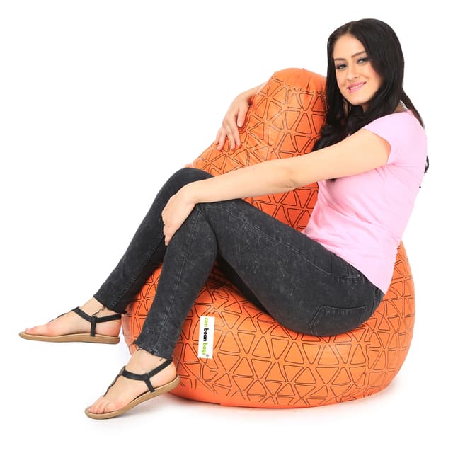 Orka Digital Printed XXL Filled Bean Bag With Beans (Traingles Orange)