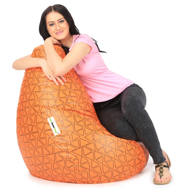 Orka Digital Printed XXL Filled Bean Bag With Beans (Traingles Orange)