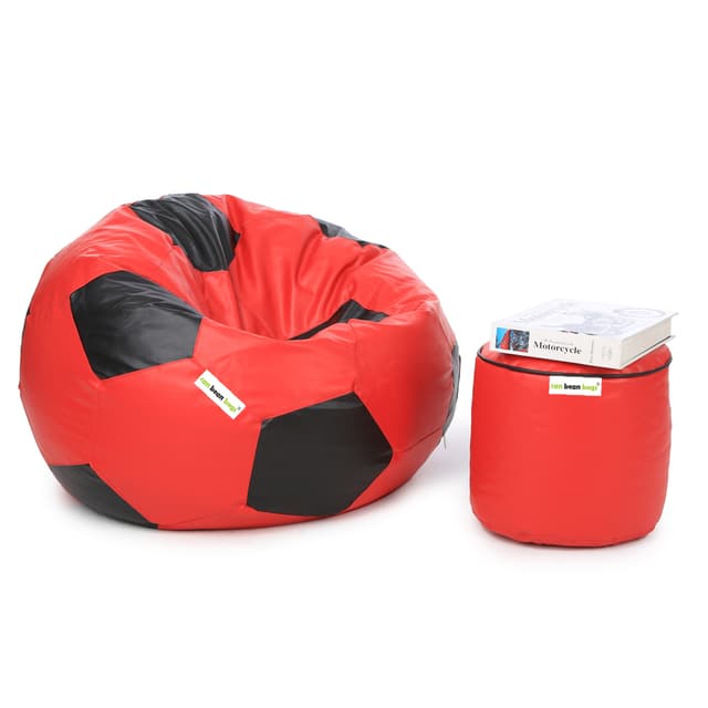 Orka Classic XXL Foorball With Mathching Footstool Filled Bean Bag With Beans (Red, Black)