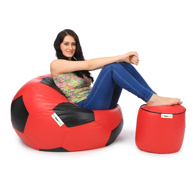 Orka Classic XXL Foorball With Mathching Footstool Filled Bean Bag With Beans (Red, Black)