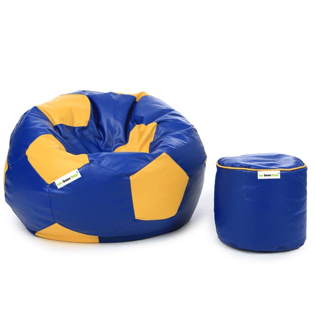 Orka Classic XXXL Foorball With Mathching Footstool Filled Bean Bag With Beans (Yellow, Blue)